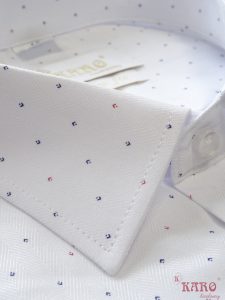 Koszula wizytowa biała jodełka w niebiesko bordowe wzorki